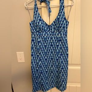 Blue and White Athleta Halter Dress, Size 4.